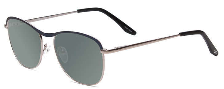 Profile View of Scott&Zelda SZ7451 Designer Polarized Sunglasses with Custom Cut Smoke Grey Lenses in Matte Blue Gun Metal Silver Black Tips Unisex Classic Full Rim Metal 55 mm