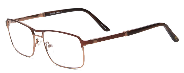 Profile View of Scott&Zelda SZ7454 Designer Single Vision Prescription Rx Eyeglasses in Matte Brown Satin Copper Unisex Rectangle Full Rim Metal 55 mm