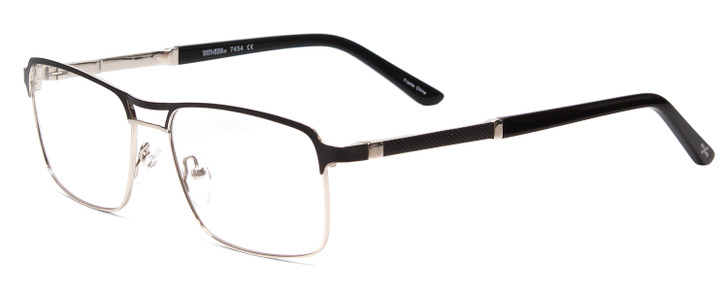 Profile View of Scott&Zelda SZ7454 Designer Reading Eye Glasses with Custom Cut Powered Lenses in Matte Black Silver Unisex Rectangle Full Rim Metal 55 mm