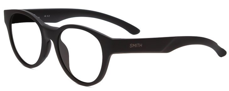 Profile View of Smith Optics Snare Designer Reading Eye Glasses with Custom Cut Powered Lenses in Matte Black Unisex Round Full Rim Acetate 51 mm