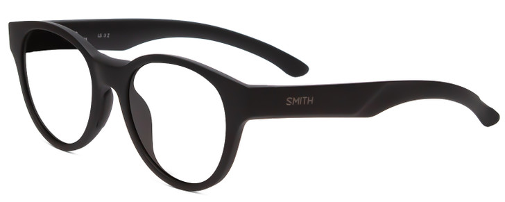 Profile View of Smith Optics Snare Designer Bi-Focal Prescription Rx Eyeglasses in Matte Black Unisex Round Full Rim Acetate 51 mm