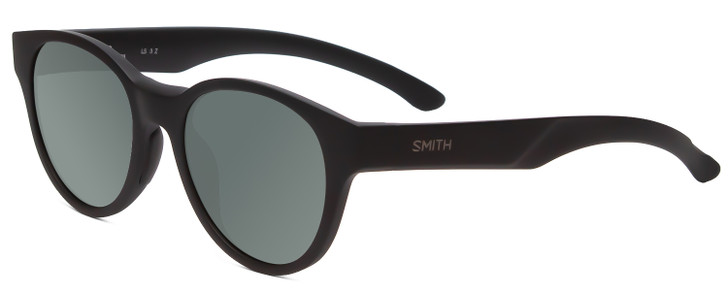 Profile View of Smith Optics Snare Designer Polarized Sunglasses with Custom Cut Smoke Grey Lenses in Matte Black Unisex Round Full Rim Acetate 51 mm