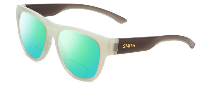 Profile View of Smith Optics Snare Designer Polarized Reading Sunglasses with Custom Cut Powered Green Mirror Lenses in Matte Black Unisex Round Full Rim Acetate 51 mm