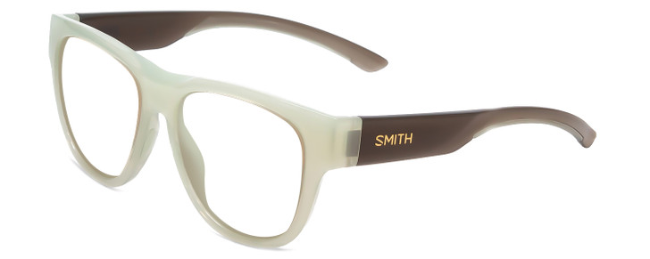 Profile View of Smith Optics Rounder Designer Single Vision Prescription Rx Eyeglasses in Ice Smoke Green Crystal Grey Unisex Classic Full Rim Acetate 51 mm