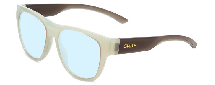 Profile View of Smith Optics Rounder Designer Blue Light Blocking Eyeglasses in Ice Smoke Green Crystal Grey Unisex Classic Full Rim Acetate 51 mm