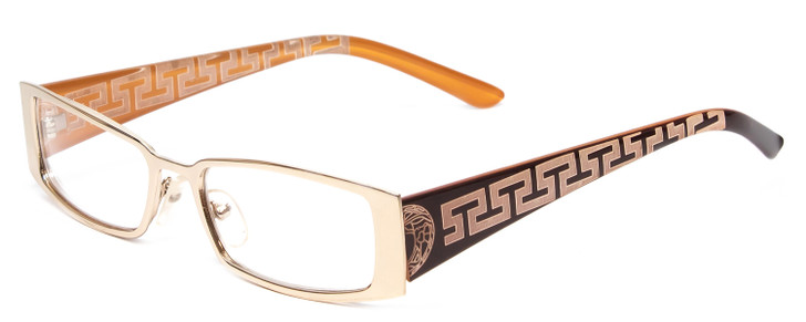 Calabria Opti Clear 3413 Rectangle Designer Reading Glasses Gold Brown Tan 52 mm