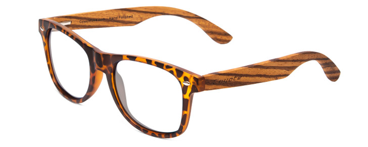 Profile View of Coyote Woodie Designer Single Vision Prescription Rx Eyeglasses in Black Orange Tortoise Brown Wood Unisex Classic Full Rim Wood 52 mm