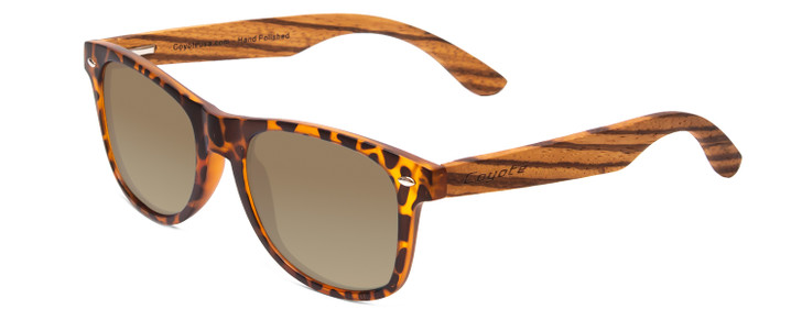 Profile View of Coyote Woodie Designer Polarized Sunglasses with Custom Cut Amber Brown Lenses in Black Orange Tortoise Brown Wood Unisex Classic Full Rim Wood 52 mm