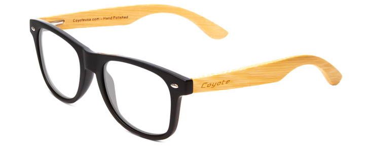 Profile View of Coyote Woodie Designer Bi-Focal Prescription Rx Eyeglasses in Black Silver Brown Bamboo Wood Unisex Classic Full Rim Wood 52 mm