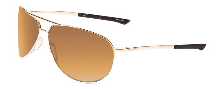 Profile View of Smith Optics Serpico Unisex Aviator Sunglasses Gold Tortoise/Polarize Brown 65mm