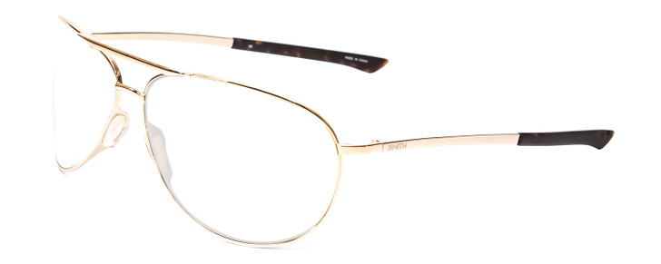 Profile View of Smith Optics Serpico Designer Reading Eye Glasses in Gold Tortoise Unisex Aviator Full Rim Metal 65 mm