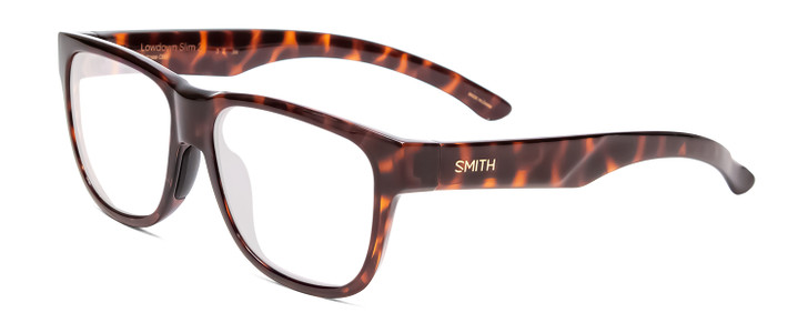 Profile View of Smith Optics Lowdown Slim 2 Designer Reading Eye Glasses with Custom Cut Powered Lenses in Tortoise Havana Brown Gold Unisex Classic Full Rim Acetate 53 mm