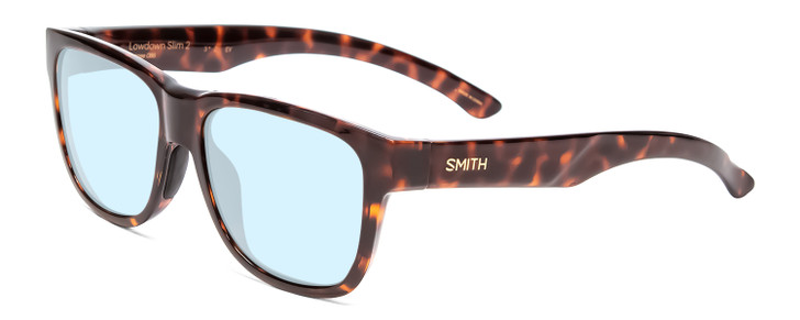 Profile View of Smith Optics Lowdown Slim 2 Designer Progressive Lens Blue Light Blocking Eyeglasses in Tortoise Havana Brown Gold Unisex Classic Full Rim Acetate 53 mm