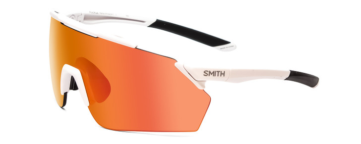 Profile View of Smith Ruckus Wrap Semi-Rimless Sunglasses White Black/Chromapop Red Mirror 99 mm