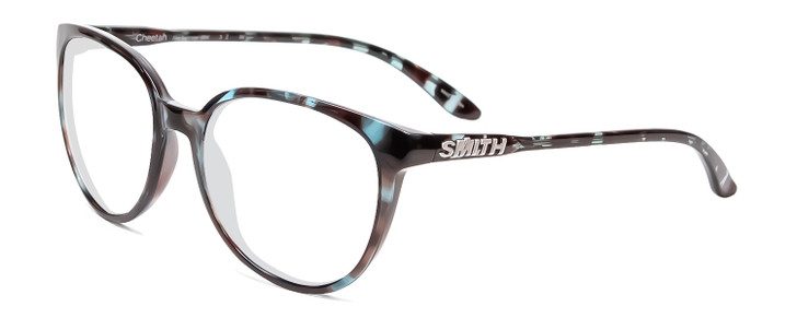 Profile View of Smith Optics Cheetah Designer Progressive Lens Prescription Rx Eyeglasses in Sky Tortoise Havana Marble Brown Ladies Cateye Full Rim Acetate 54 mm