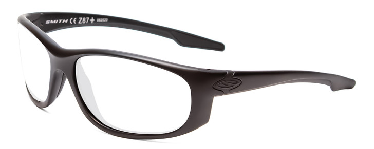 Profile View of Smith Optics Chamber Designer Reading Eye Glasses with Custom Cut Powered Lenses in Matte Black Unisex Wrap Full Rim Acetate 65 mm
