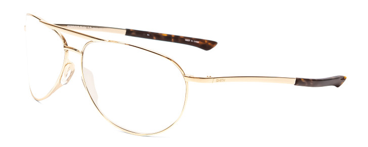 Profile View of Smith Optics Serpico Slim 2 Designer Reading Eye Glasses in Gold Tortoise Unisex Aviator Full Rim Metal 60 mm