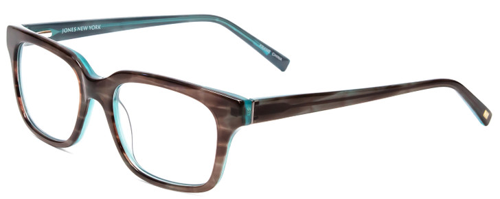 Profile View of Jones New York J753 Designer Single Vision Prescription Rx Eyeglasses in Brown Marble Crystal Azure Blue Unisex Square Full Rim Acetate 52 mm