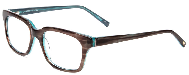 Profile View of Jones New York J753 Designer Progressive Lens Prescription Rx Eyeglasses in Brown Marble Crystal Azure Blue Unisex Square Full Rim Acetate 52 mm