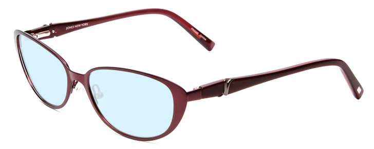 Profile View of Jones New York J475 Designer Blue Light Blocking Eyeglasses in Burgundy Red Ladies Cateye Full Rim Metal 53 mm