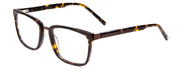 Profile View of Jones NY J529 Unisex Square Designer Reading Glasses in Tortoise Brown Gold 53mm