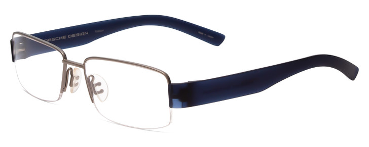 Profile View of Porsche Designs P8203-C Designer Reading Eye Glasses with Custom Cut Powered Lenses in Titanium Blue Unisex Rectangle Semi-Rimless Titanium 54 mm