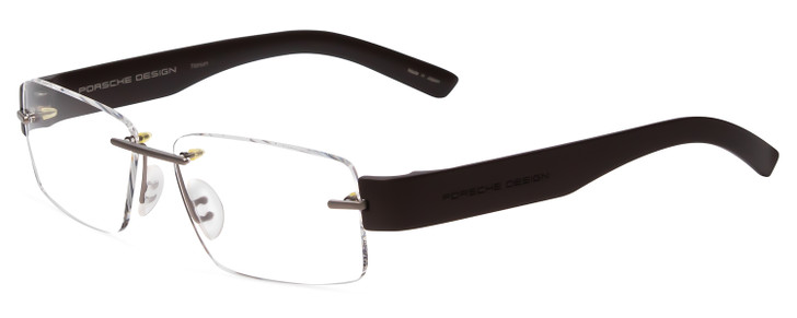 Profile View of Porsche Designs P8206-C Unisex Rimless Designer Reading Glasses Matte Brown 53mm