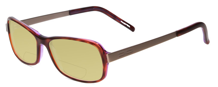 Profile View of Porsche Designs P8207-D Designer Polarized Reading Sunglasses with Custom Cut Powered Sun Flower Yellow Lenses in Havana Aubergine Red Silver Unisex Cateye Full Rim Acetate 53 mm