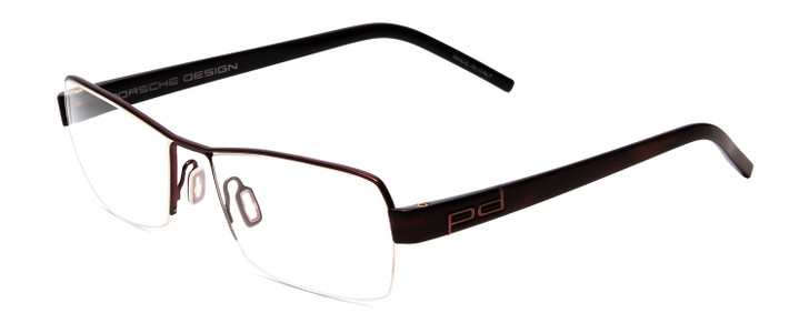Profile View of Porsche Designs P8210-B Designer Reading Eye Glasses with Custom Cut Powered Lenses in Brown Unisex Square Semi-Rimless Metal 53 mm