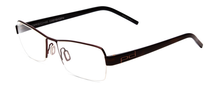 Profile View of Porsche Designs P8210-B Designer Single Vision Prescription Rx Eyeglasses in Brown Unisex Square Semi-Rimless Metal 53 mm