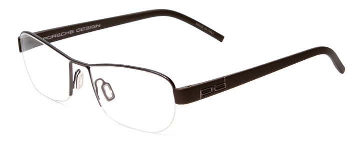 Profile View of Porsche Designs P8211-B Designer Progressive Lens Prescription Rx Eyeglasses in Gun Metal Silver & Matte Olive Green Unisex Oval Semi-Rimless Metal 52 mm