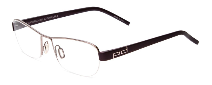 Profile View of Porsche Designs P8211-C Designer Single Vision Prescription Rx Eyeglasses in Light Gun Metal & Aubergine Red Unisex Oval Semi-Rimless Metal 52 mm