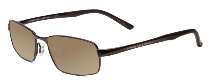 Profile View of Porsche Designs P8212-C Designer Polarized Sunglasses with Custom Cut Amber Brown Lenses in Dark/Matte Brown Unisex Square Full Rim Titanium 56 mm