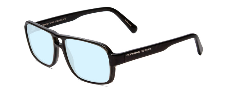 Profile View of Porsche Designs P8217-A Designer Blue Light Blocking Eyeglasses in Crystal Dark Grey Carbon Fiber Unisex Square Full Rim Acetate 56 mm