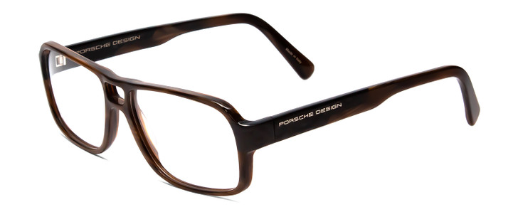 Profile View of Porsche Designs P8217-B Designer Reading Eye Glasses with Custom Cut Powered Lenses in Brown Carbon Fiber Unisex Square Full Rim Acetate 56 mm