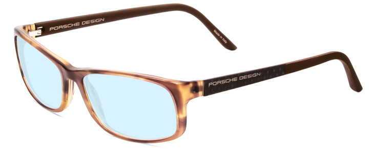 Profile View of Porsche Designs P8243-B Designer Blue Light Blocking Eyeglasses in Striped Crystal Brown Matte Unisex Oval Full Rim Acetate 54 mm