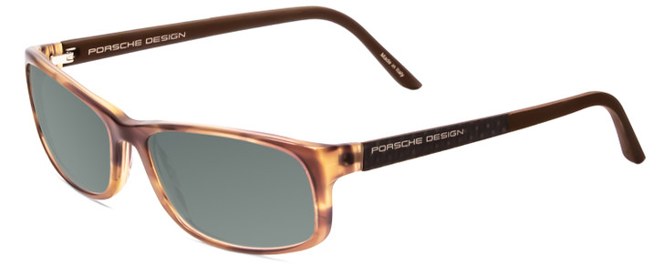 Profile View of Porsche Designs P8243-B Designer Polarized Sunglasses with Custom Cut Smoke Grey Lenses in Striped Crystal Brown Matte Unisex Oval Full Rim Acetate 54 mm