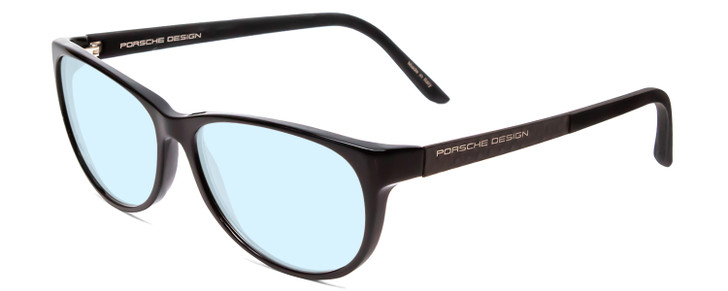 Profile View of Porsche Designs P8246-A Designer Progressive Lens Blue Light Blocking Eyeglasses in Black Unisex Oval Full Rim Acetate 56 mm