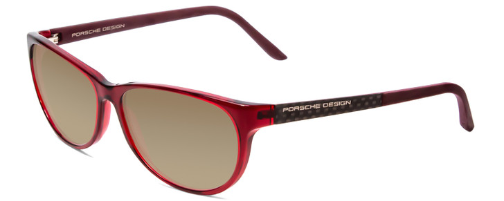 Profile View of Porsche Designs P8246-C Designer Polarized Sunglasses with Custom Cut Amber Brown Lenses in Crystal Red Violet Unisex Oval Full Rim Acetate 56 mm