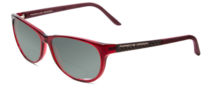 Profile View of Porsche Designs P8246-C Designer Polarized Reading Sunglasses with Custom Cut Powered Smoke Grey Lenses in Crystal Red Violet Unisex Oval Full Rim Acetate 56 mm