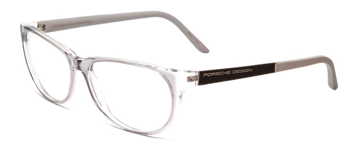 Profile View of Porsche Designs P8246-D Designer Reading Eye Glasses with Custom Cut Powered Lenses in Crystal Grey Unisex Oval Full Rim Acetate 56 mm