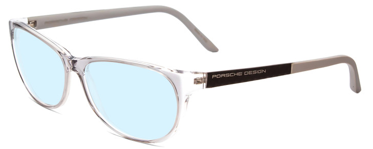 Profile View of Porsche Designs P8246-D Designer Progressive Lens Blue Light Blocking Eyeglasses in Crystal Grey Unisex Oval Full Rim Acetate 56 mm