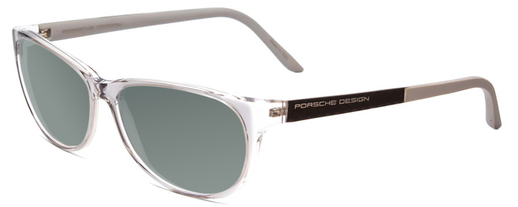 Profile View of Porsche Designs P8246-D Designer Polarized Sunglasses with Custom Cut Smoke Grey Lenses in Crystal Grey Unisex Oval Full Rim Acetate 56 mm