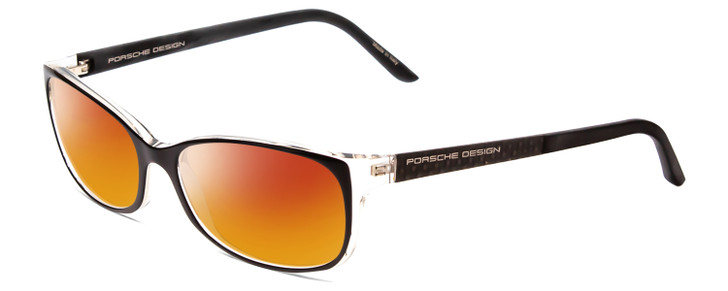 Profile View of Porsche Designs P8247-A Designer Polarized Sunglasses with Custom Cut Red Mirror Lenses in Black Layer Crystal Unisex Oval Full Rim Acetate 55 mm