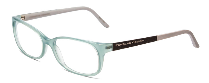 Profile View of Porsche Designs P8247-B Designer Single Vision Prescription Rx Eyeglasses in Crystal Azure Aqua Blue Grey Unisex Oval Full Rim Acetate 55 mm