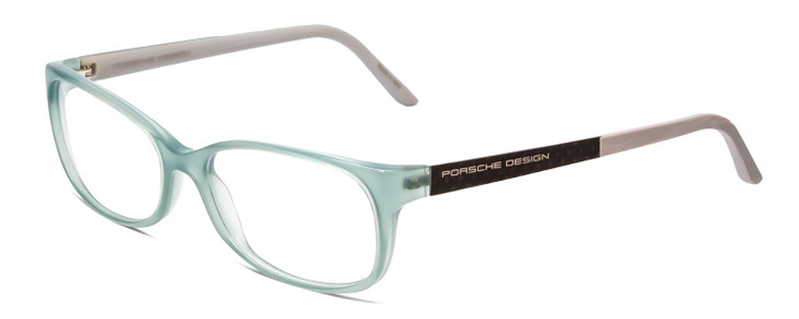 Profile View of Porsche Designs P8247-B Designer Progressive Lens Prescription Rx Eyeglasses in Crystal Azure Aqua Blue Grey Unisex Oval Full Rim Acetate 55 mm
