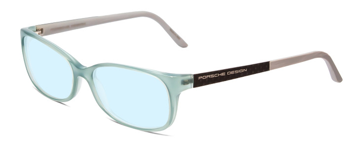 Profile View of Porsche Designs P8247-B Designer Blue Light Blocking Eyeglasses in Crystal Azure Aqua Blue Grey Unisex Oval Full Rim Acetate 55 mm