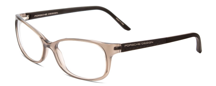 Profile View of Porsche Designs P8247-C Designer Reading Eye Glasses with Custom Cut Powered Lenses in Crystal Grey Brown Unisex Oval Full Rim Acetate 55 mm