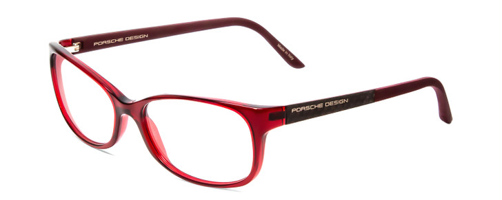 Profile View of Porsche Designs P8247-D Designer Reading Eye Glasses with Custom Cut Powered Lenses in Crystal Red Matte Burgundy Unisex Oval Full Rim Acetate 55 mm