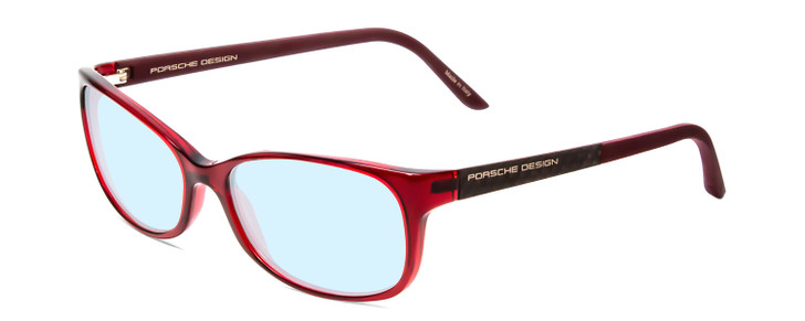 Profile View of Porsche Designs P8247-D Designer Progressive Lens Blue Light Blocking Eyeglasses in Crystal Red Matte Burgundy Unisex Oval Full Rim Acetate 55 mm